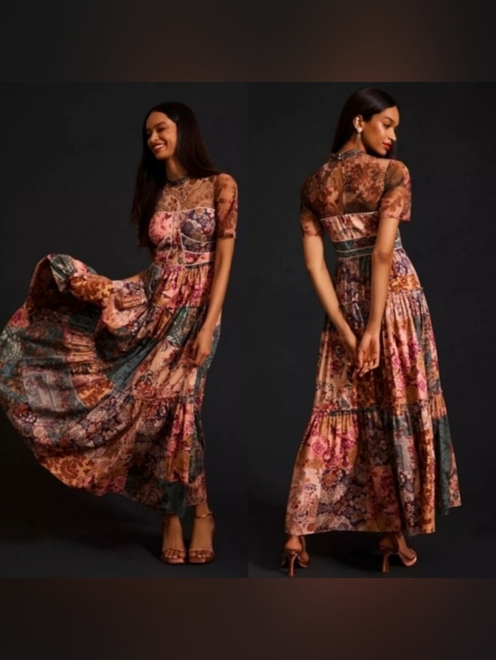 Geisha Designs Sheer Printed Maxi Dress